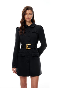 Siyah Kemerli Mini Blazer Elbise - Phentora