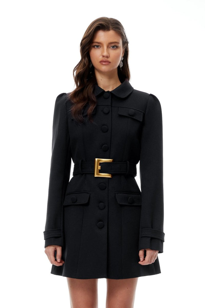Siyah Kemerli Mini Blazer Elbise - Phentora