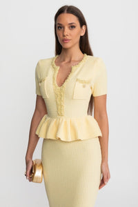 Peplum Bel Detaylı Dokulu Örgü Midi Elbise - Phentora