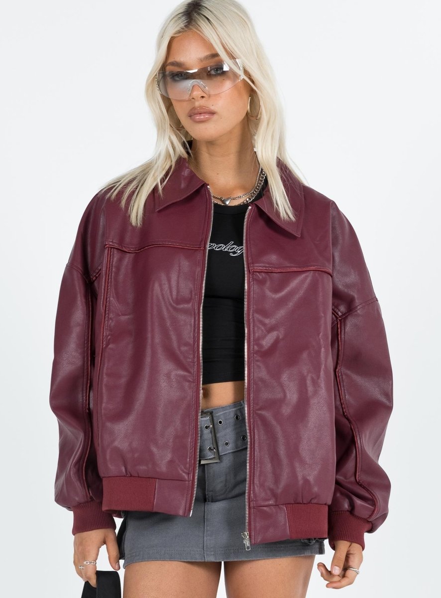 Goldsmith Suni Deri Bomber Ceket - Bordo - Phentora