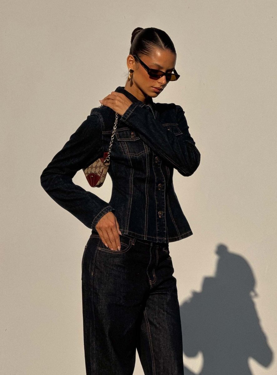 Rider Denim Ceket - Koyu Denim - Phentora