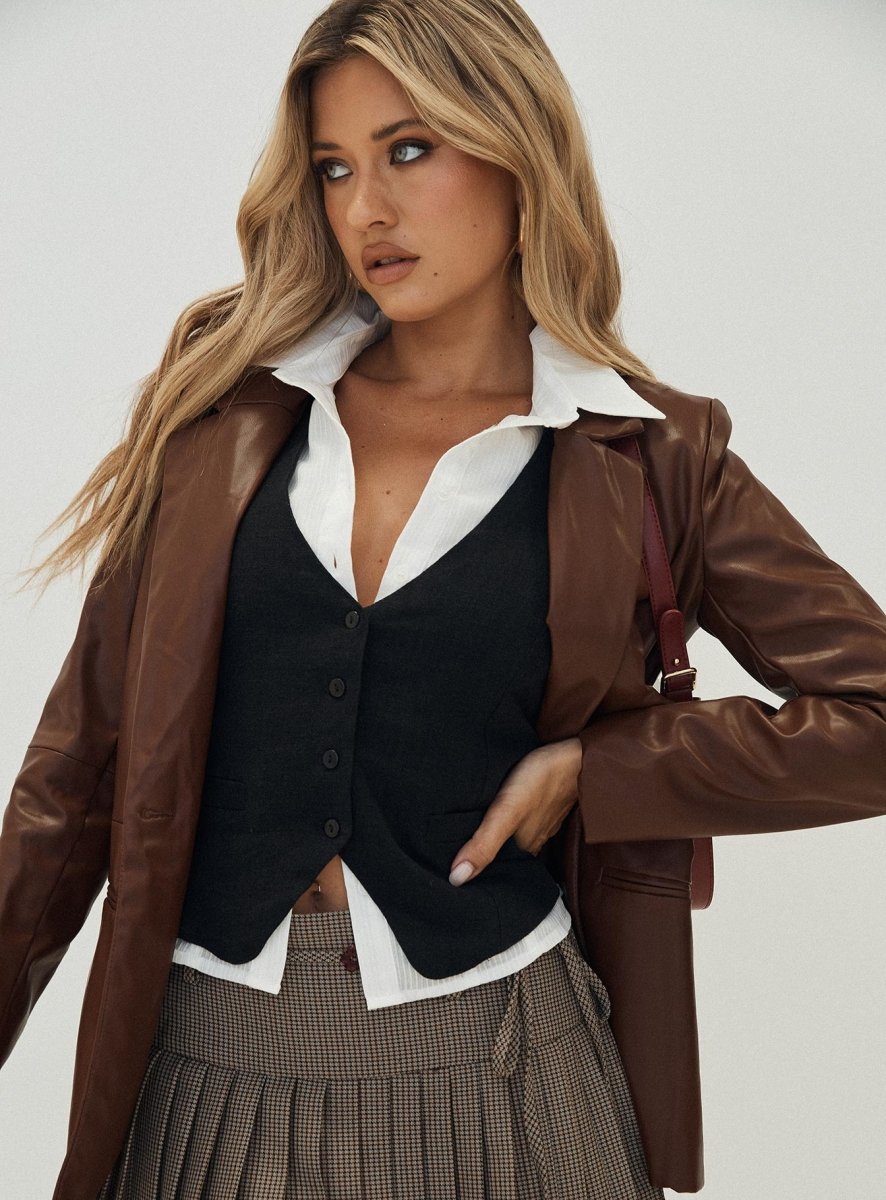 Morrison Suni Deri Blazer - Kahverengi - Phentora
