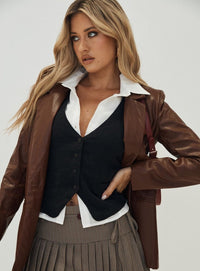 Morrison Suni Deri Blazer - Kahverengi - Phentora