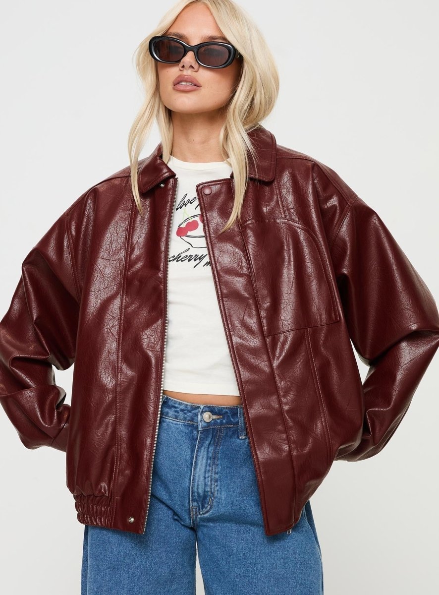 Devija Suni Deri Ceket - Bordo - Phentora
