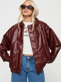 Devija Suni Deri Ceket - Bordo - Phentora
