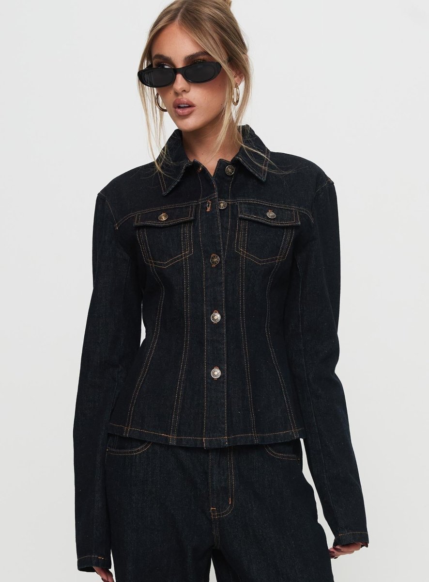 Rider Denim Ceket - Koyu Denim - Phentora