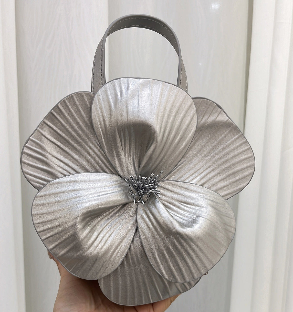 Şık 3D Petal Çiçek Düz Renk Yaka Çanta - Phentora