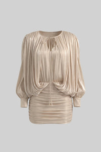 Yapışkan Kesimli Uzun Kollu Mini Elbise Yarasa Kollu - Phentora
