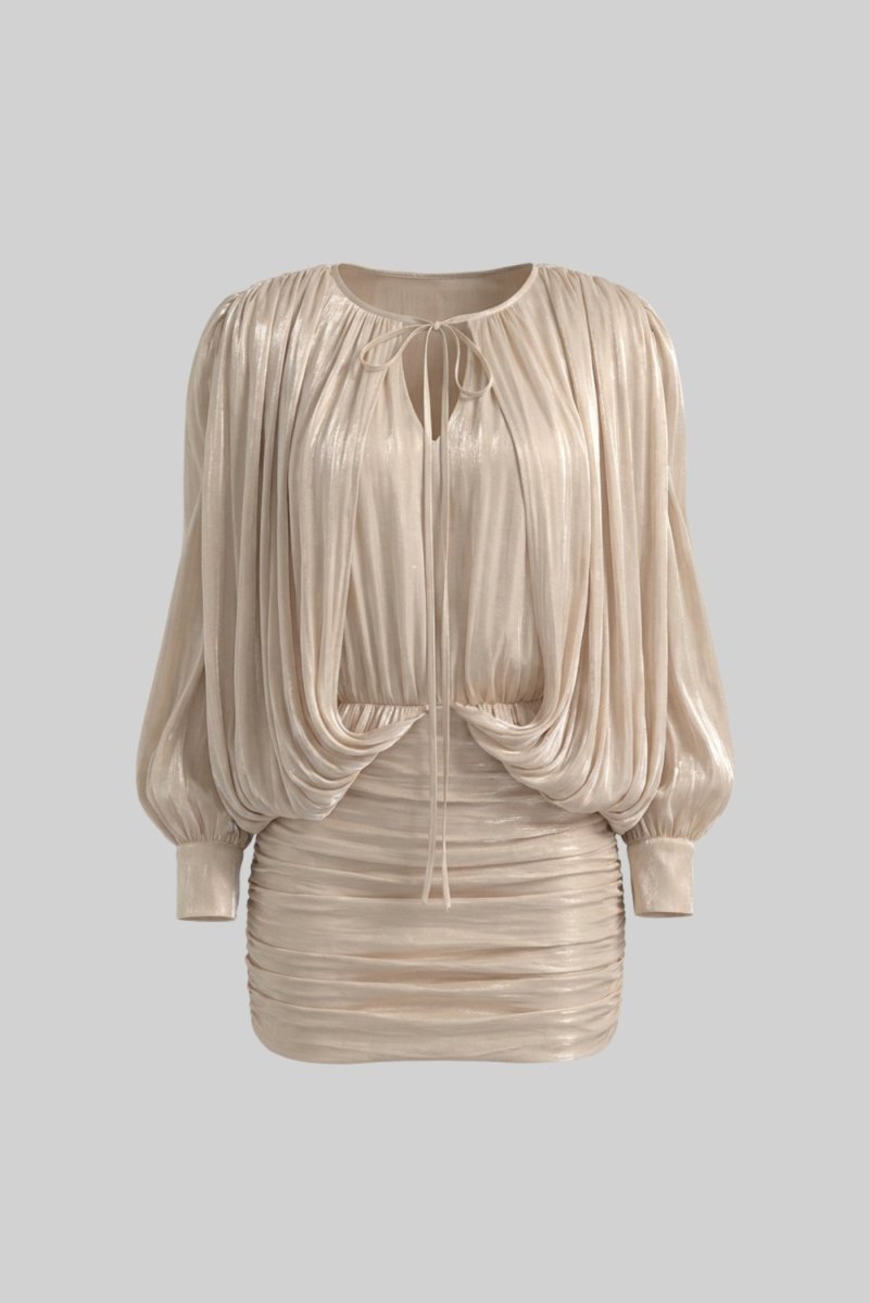Yapışkan Kesimli Uzun Kollu Mini Elbise Yarasa Kollu - Phentora