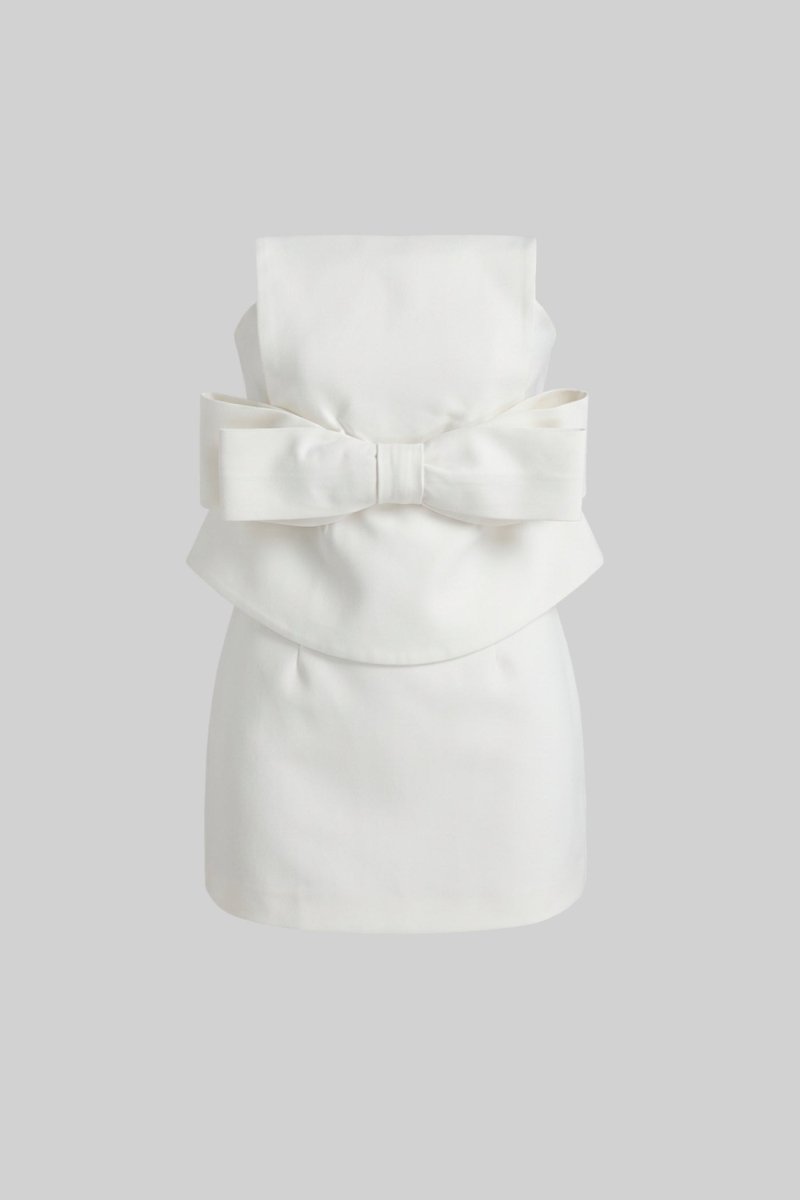 Büyük Fiyonklu Bel Bölgesi ve Peplum Detaylı Straplez Mini Elbise - Phentora