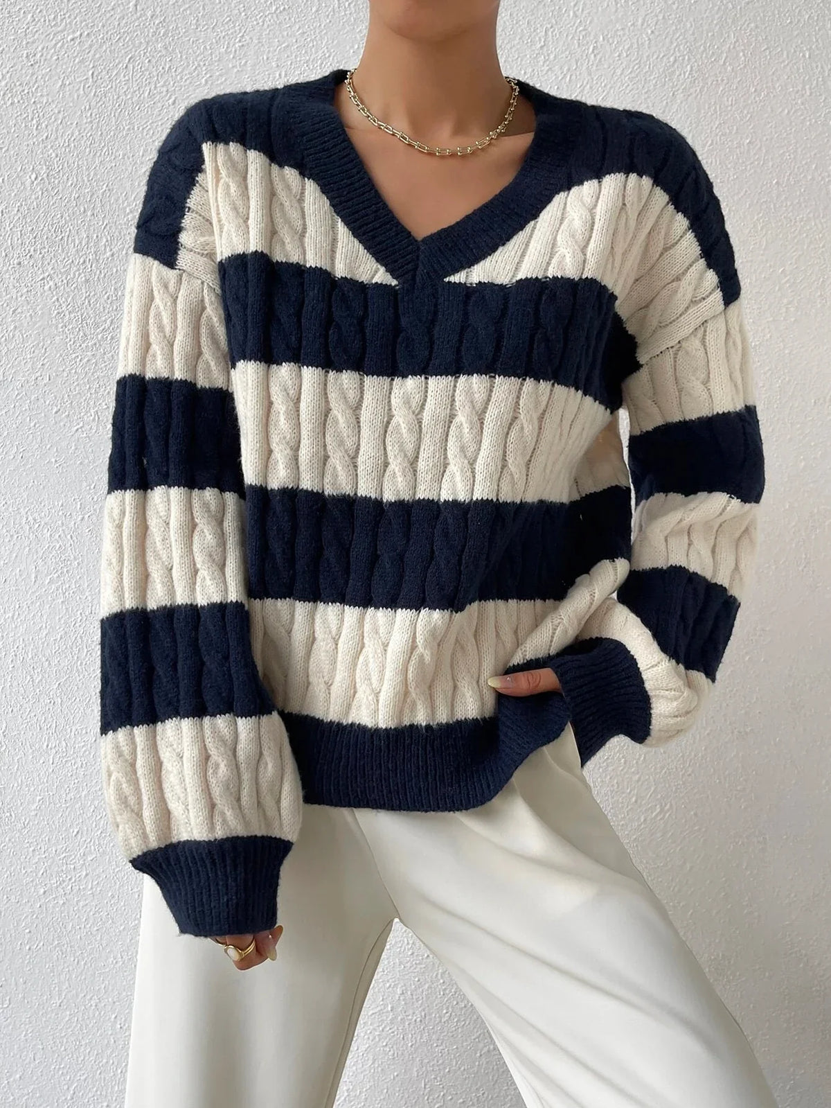 Varsity Çizgili Örgü Triko Kazak - Phentora