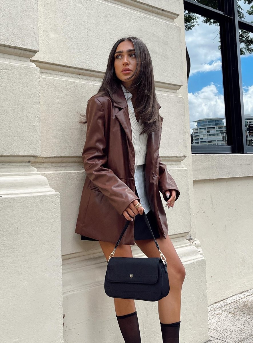 Morrison Suni Deri Blazer - Kahverengi - Phentora