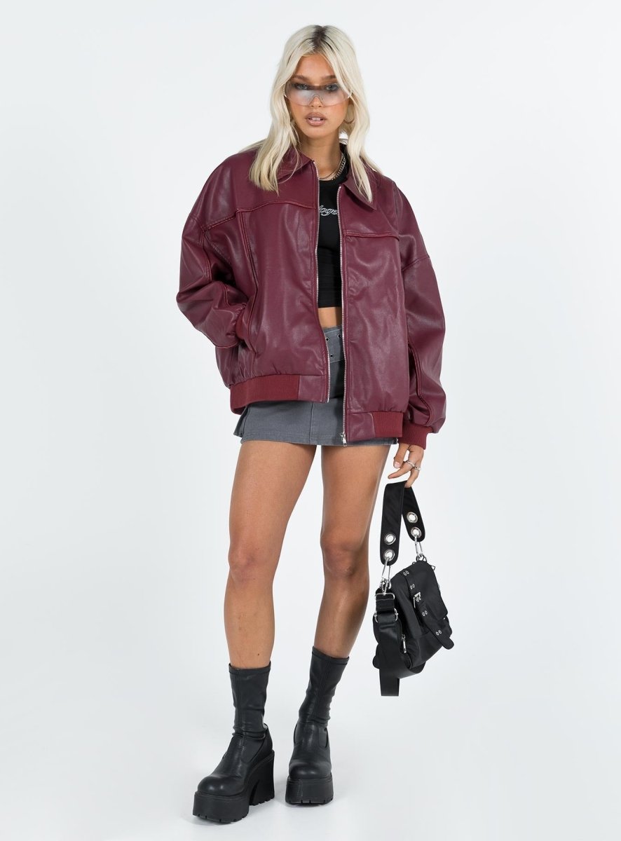 Goldsmith Suni Deri Bomber Ceket - Bordo - Phentora