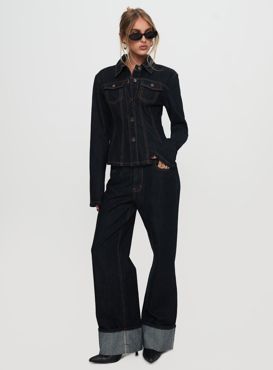 Rider Denim Ceket - Koyu Denim - Phentora