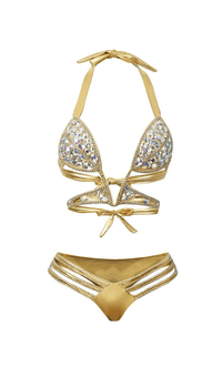 Taş Detaylı Bikini - Altın Tonlu - Phentora