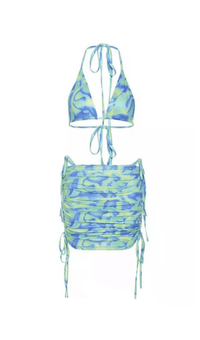 Bikini Üst Etek İki Parça Takım - Yeşil Mavi - Phentora