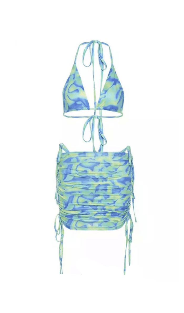 Bikini Üst Etek İki Parça Takım - Yeşil Mavi - Phentora