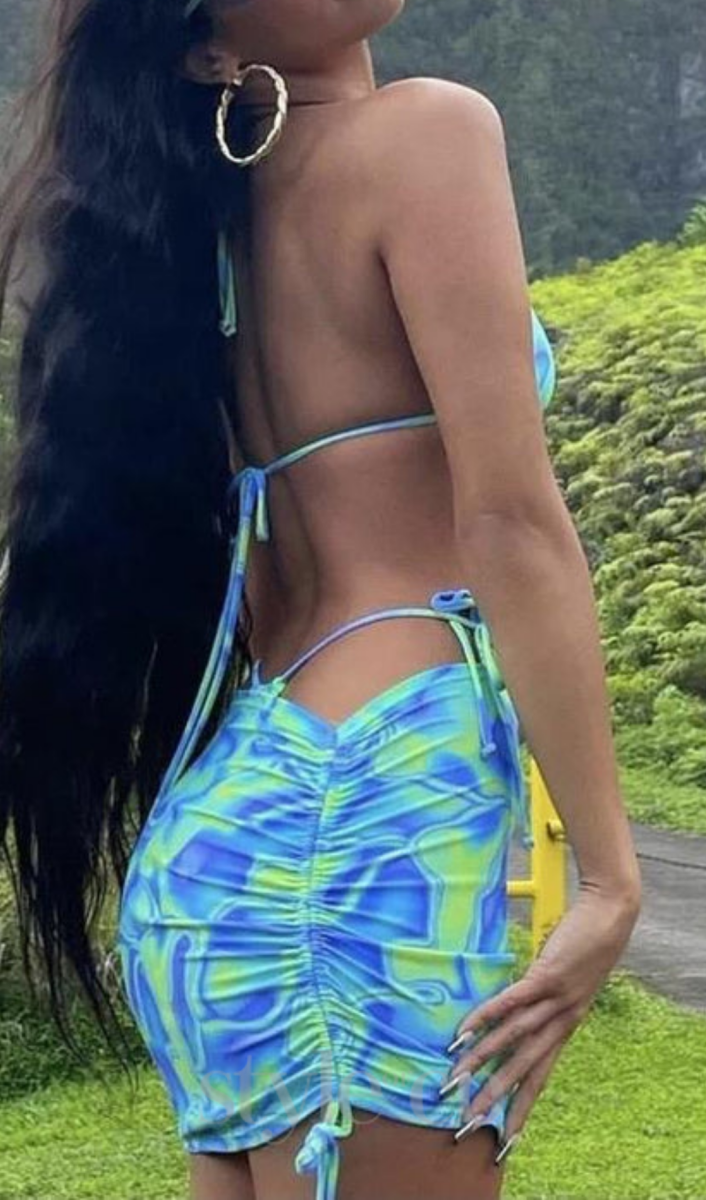 Bikini Üst Etek İki Parça Takım - Yeşil Mavi - Phentora