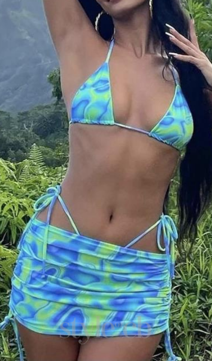 Bikini Üst Etek İki Parça Takım - Yeşil Mavi - Phentora