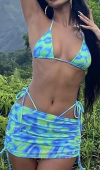 Bikini Üst Etek İki Parça Takım - Yeşil Mavi - Phentora