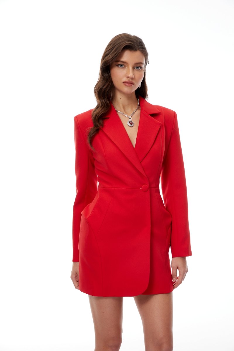 Kırmızı Formlu Mini Blazer Elbise - Phentora