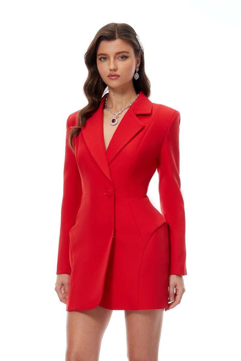 Kırmızı Formlu Mini Blazer Elbise - Phentora