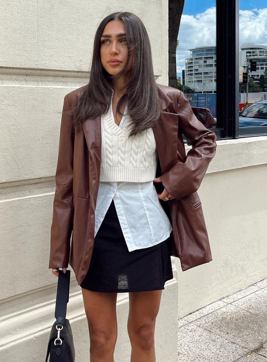 Morrison Suni Deri Blazer - Kahverengi - Phentora