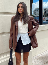 Morrison Suni Deri Blazer - Kahverengi - Phentora