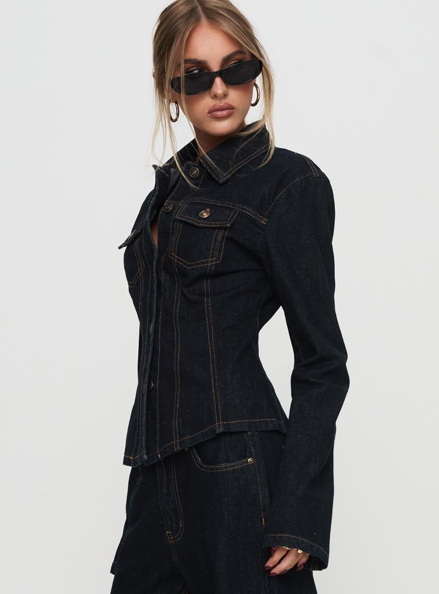 Rider Denim Ceket - Koyu Denim - Phentora
