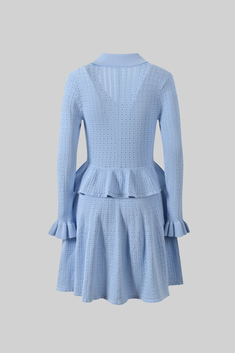 Peplum Bel Detaylı ve Altın Düğmeli Örgü Mini Elbise - Phentora