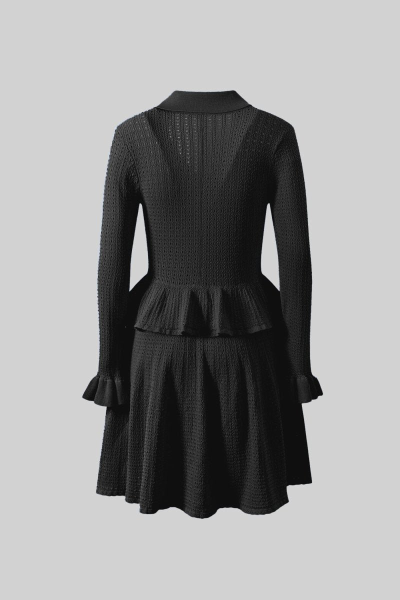 Peplum Bel Detaylı ve Altın Düğmeli Örgü Mini Elbise - Phentora