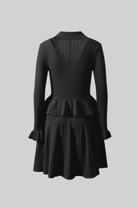Peplum Bel Detaylı ve Altın Düğmeli Örgü Mini Elbise - Phentora