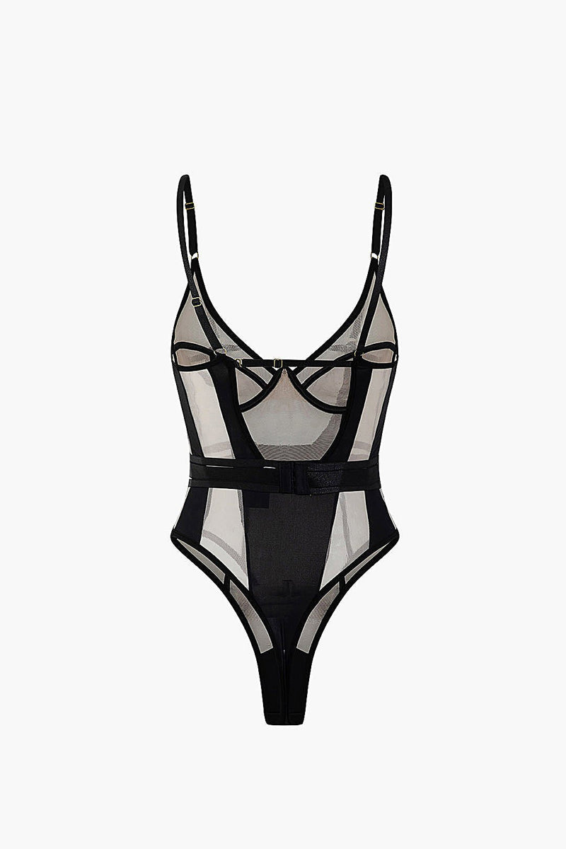 File Şeffaf Sırt Dekolteli Kolsuz Bodysuit - Phentora