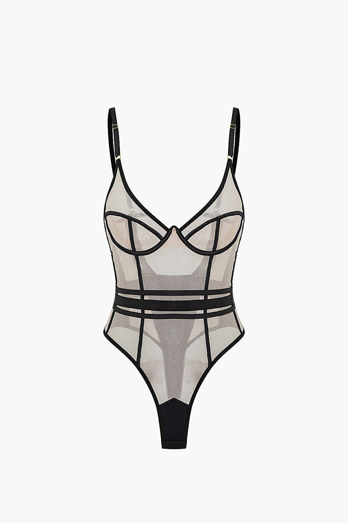File Şeffaf Sırt Dekolteli Kolsuz Bodysuit - Phentora