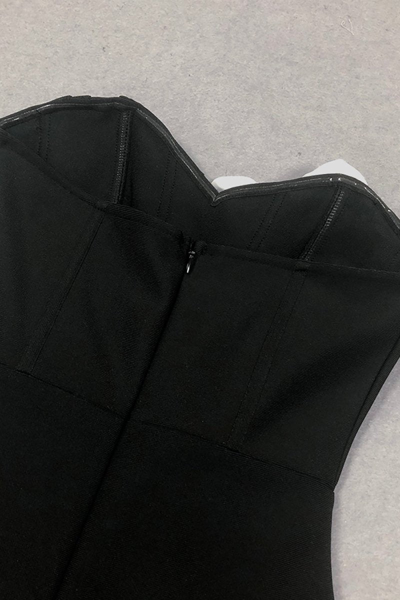 3D Çiçek Desenli Straplez Midi Elbise - Phentora
