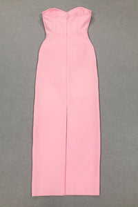 3D Çiçek Desenli Straplez Midi Elbise - Pembe - Phentora