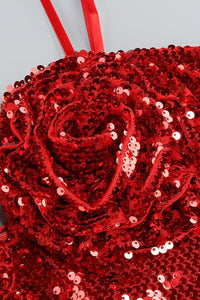 3D Çiçek Korse Payetli A Kesim Mini Elbise - Bordo - Phentora