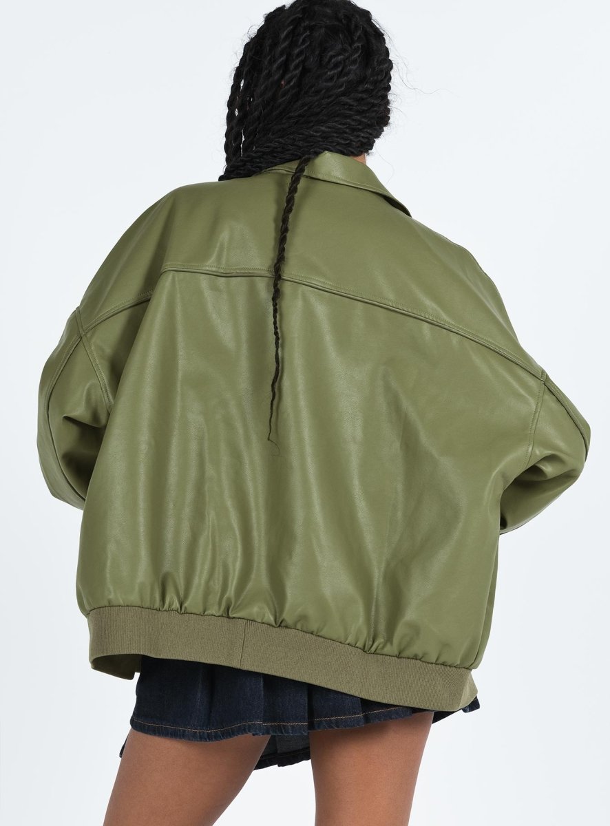 Goldsmith Suni Deri Bomber Ceket - Yeşil - Phentora