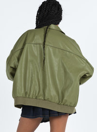 Goldsmith Suni Deri Bomber Ceket - Yeşil - Phentora
