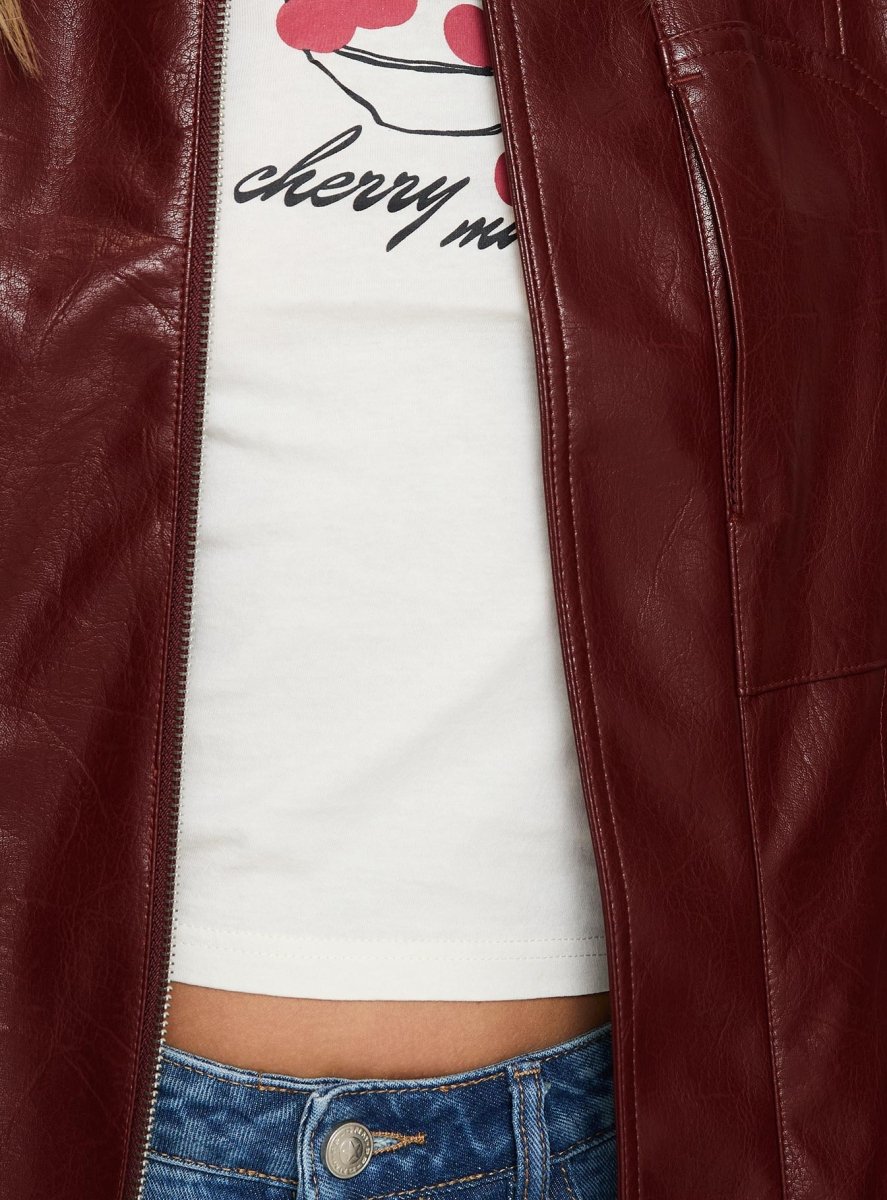 Devija Suni Deri Ceket - Bordo - Phentora
