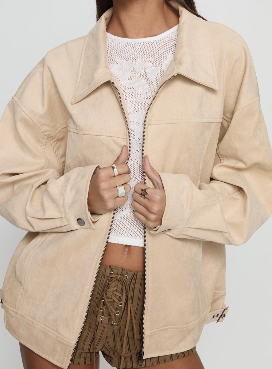 Goldsmith Suni Süet Bomber Ceket - Bej - Phentora