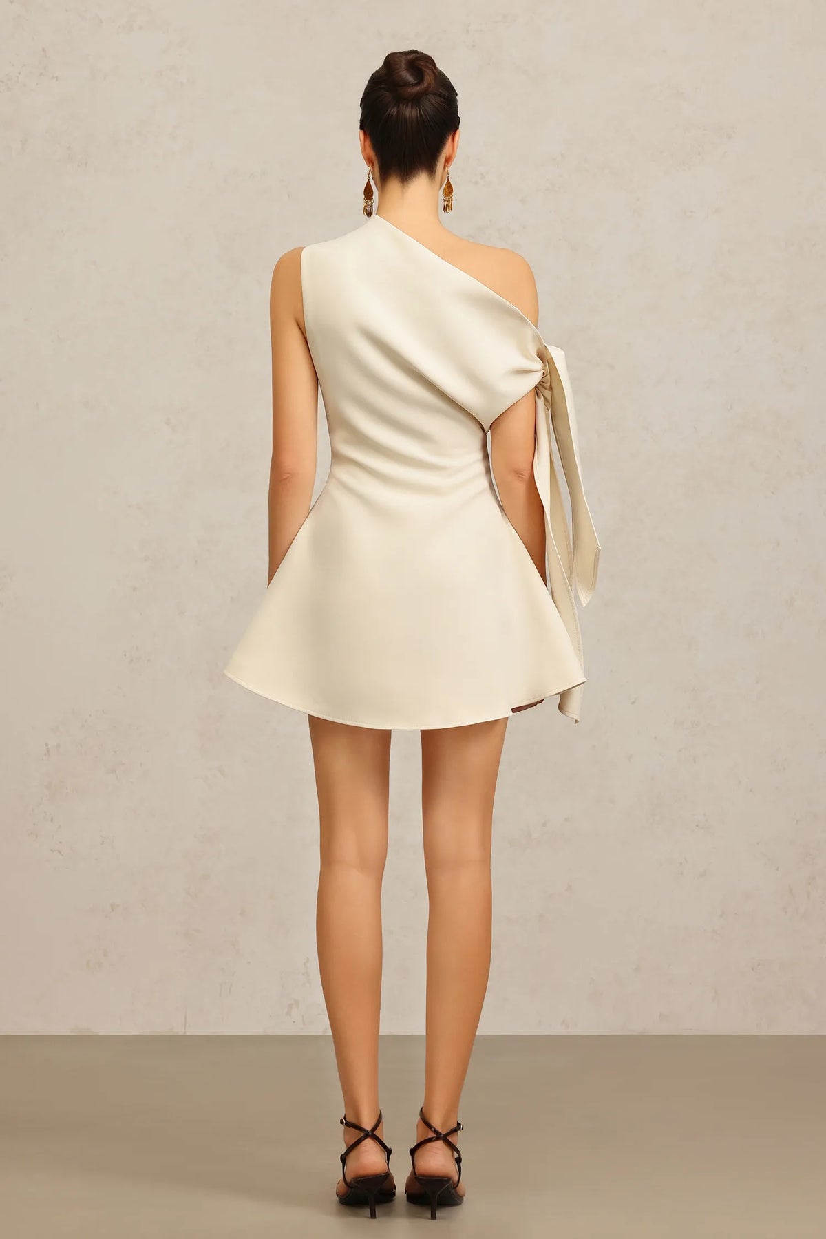 Calwa Asimetrik One Shoulder İspanyol Paça Mini Elbise