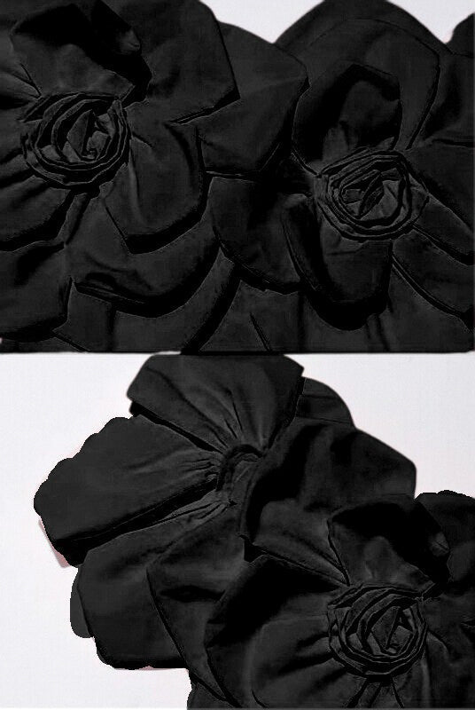 Midi Elbise Large Fabric Çiçek Desenli Detaylı - Siyah - Phentora