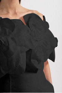 Midi Elbise Large Fabric Çiçek Desenli Detaylı - Siyah - Phentora