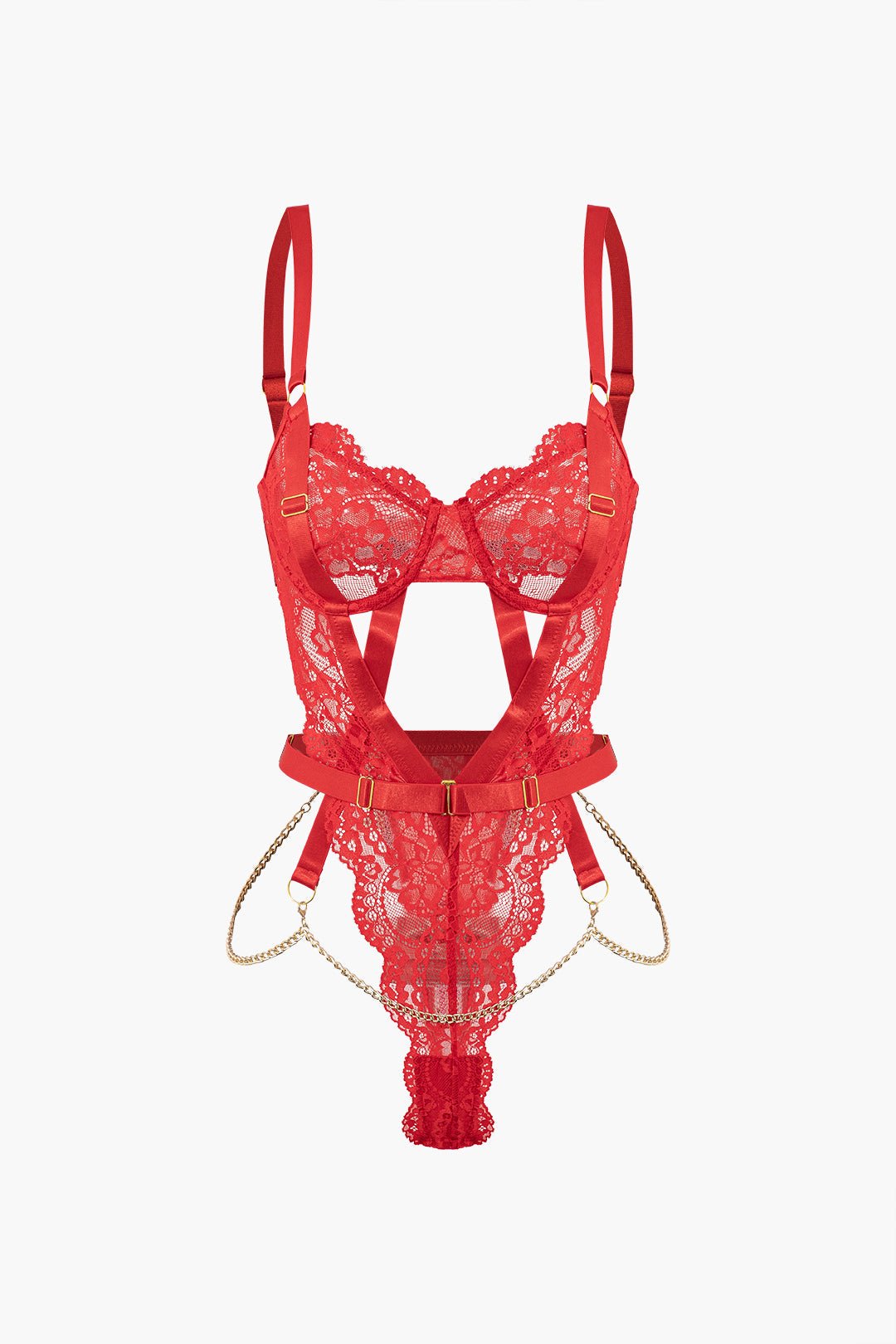 Metalik Zincir Detaylı Dekolteli Büstiyer Bodysuit - Phentora