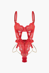 Metalik Zincir Detaylı Dekolteli Büstiyer Bodysuit - Phentora