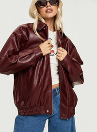 Devija Suni Deri Ceket - Bordo - Phentora