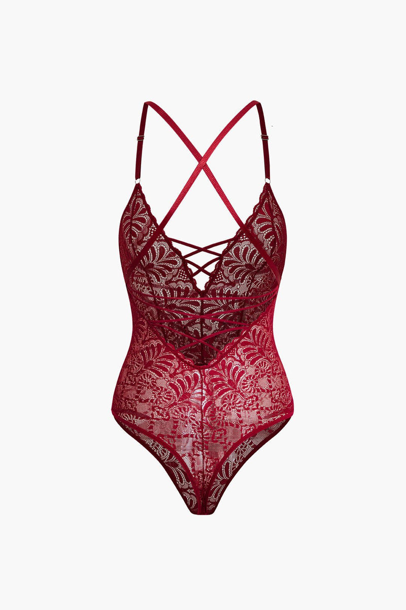 Dantel Sırt Dekolteli Çapraz İç Giyim Bodysuit - Phentora
