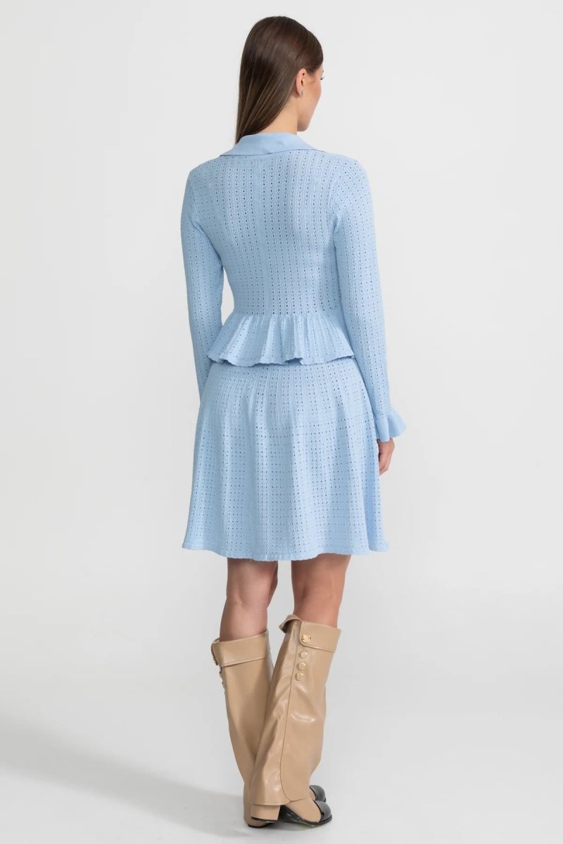 Peplum Bel Detaylı ve Altın Düğmeli Örgü Mini Elbise - Phentora