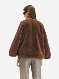Kahverengi Oversize Peluş Ceket - Phentora